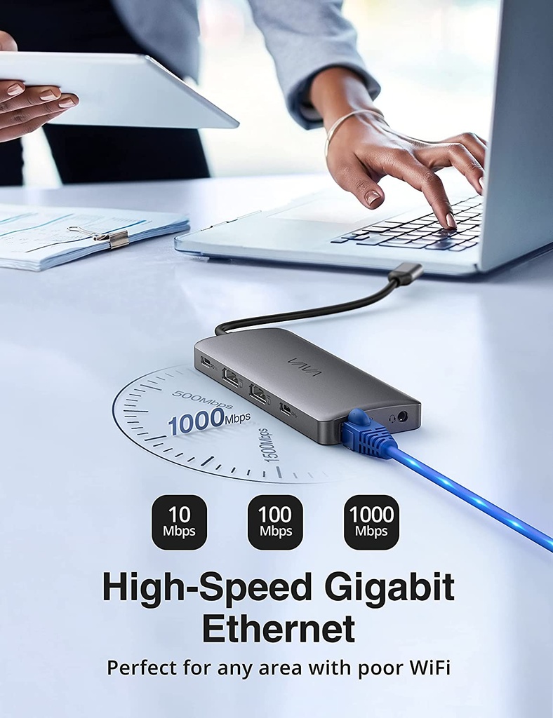 VAVA USB C Hub 11 en 1 2x 4K HDMI, 4 USB, carga PD 100 W, RJ45, Tarjeta SD/TF y Audio