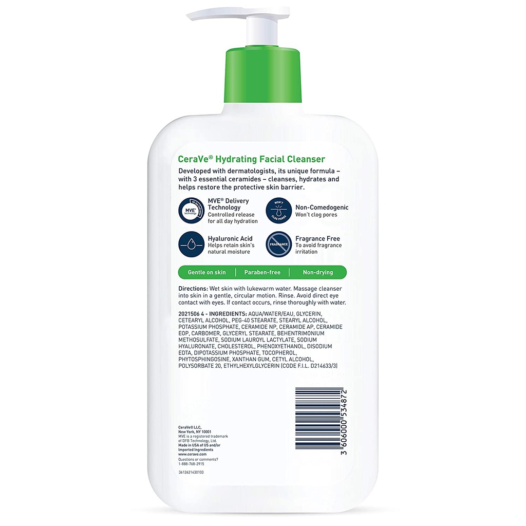 CeraVe Hydrating Facial Cleanser | Limpiadora Facial Hidratante 19 oz 562 ML