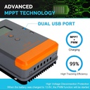 Controlador Solar MPPT PowMr 40A 12V 24V Dual USB