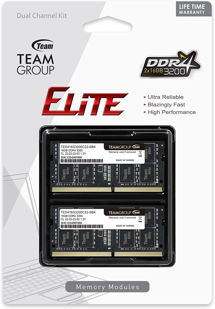 Team Group Elite DDR4 32GB 2x16GB 3200Mhz Laptop SODIMM