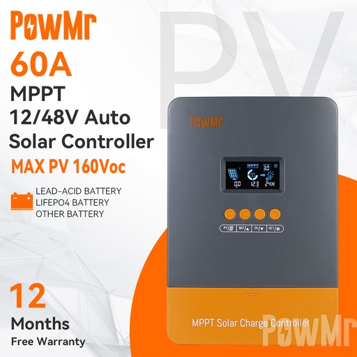 [PowMr_MPPT_60A_Controlador] Controlador Solar MPPT PowMr 60A 12V 24V 36V 48V Max 160V PV