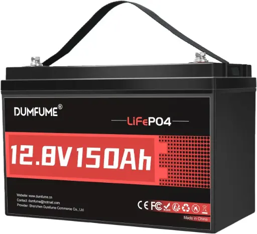 [Bateria_Litio_Dumfume_12V_150Ah] Batería de litio Dumfume 12V 150Ah LiFePO4, BMS integrado de 100 A, Hasta 15000 Ciclos 